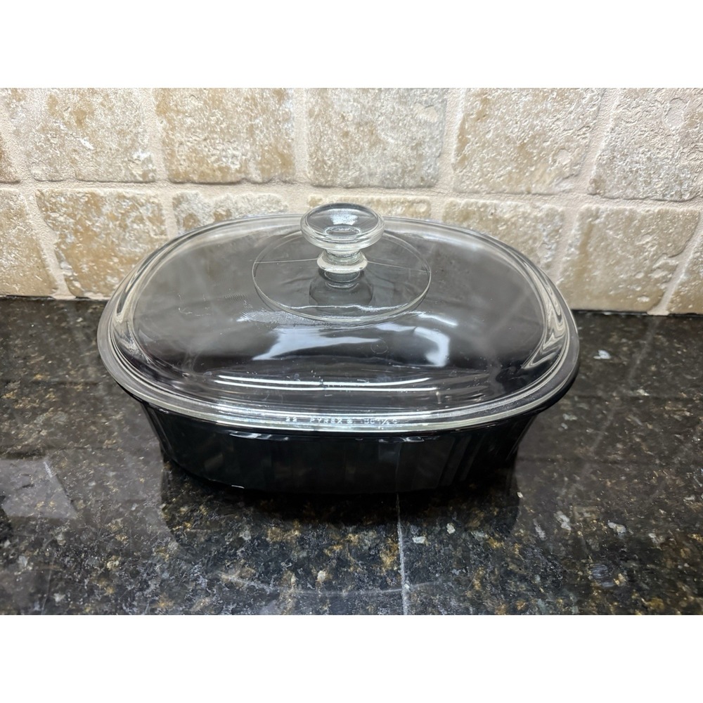 Vintage French Black Corning Ware F-2-B 2.8 Liter w/ Pyrex Glass Lid DC 1.5C